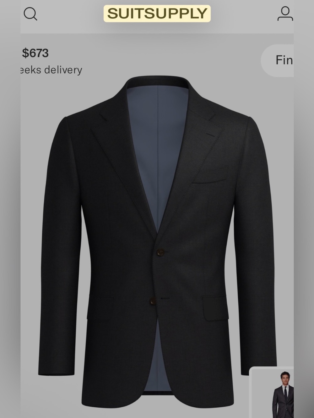 Suitsupply Tailored Fit Lazio Suit Jacket Dark Grey Pure S110’s REDA Wool 40R